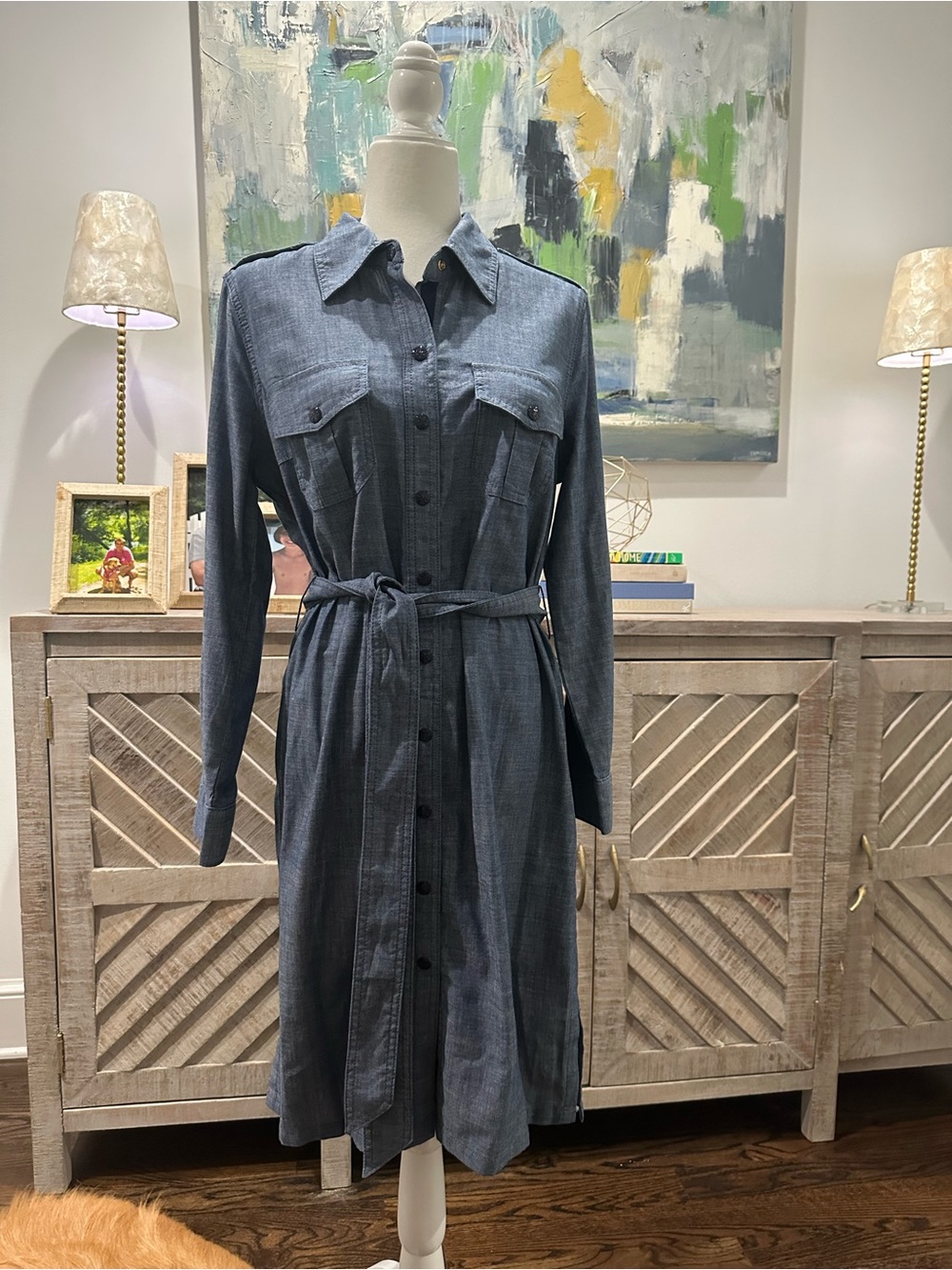 Tory Burch Denim Blue Long-Sleeve Button-Front Shirt Dress